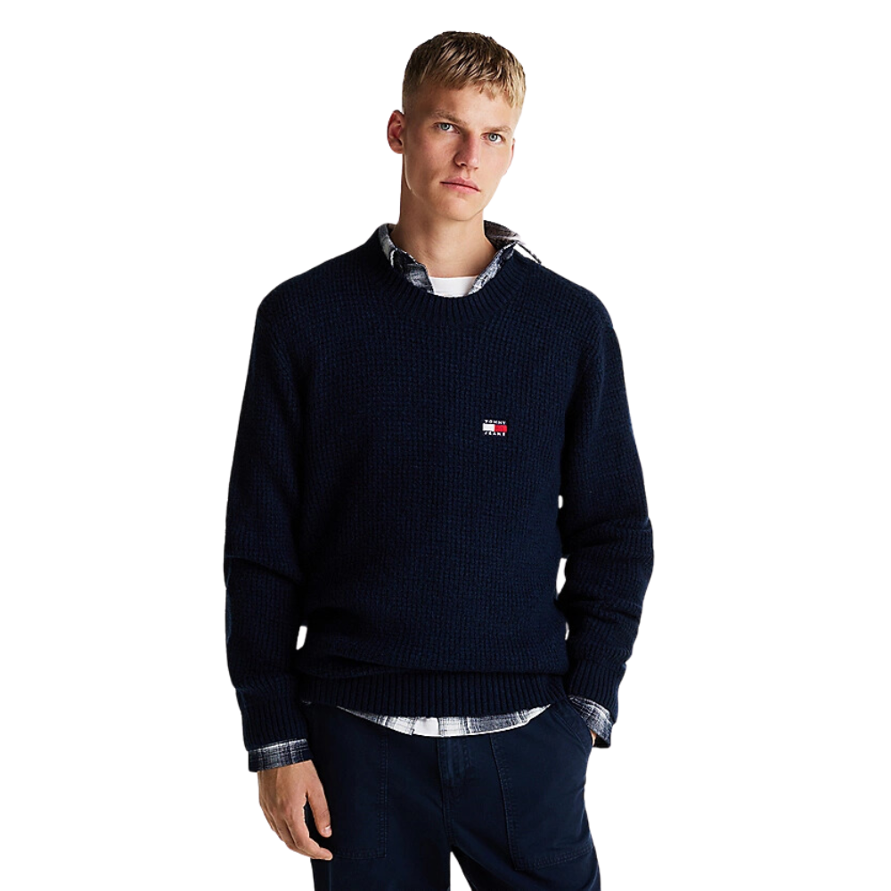 TMJ Reg Waffle Sweater - Dark Night Navy