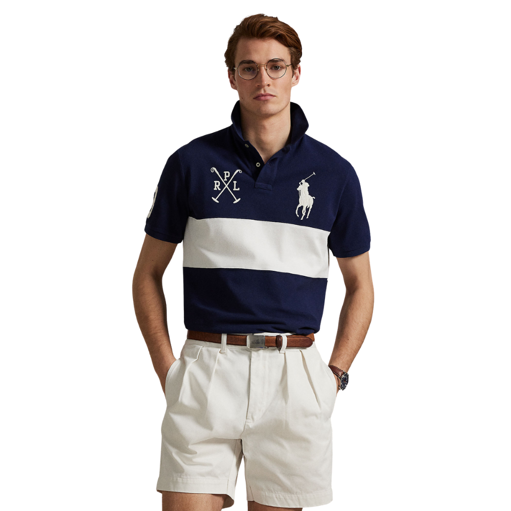 Ralph Lauren Custom Slim Fit Big Pony Mesh Polo Shirt - Newport Navy/Nevis