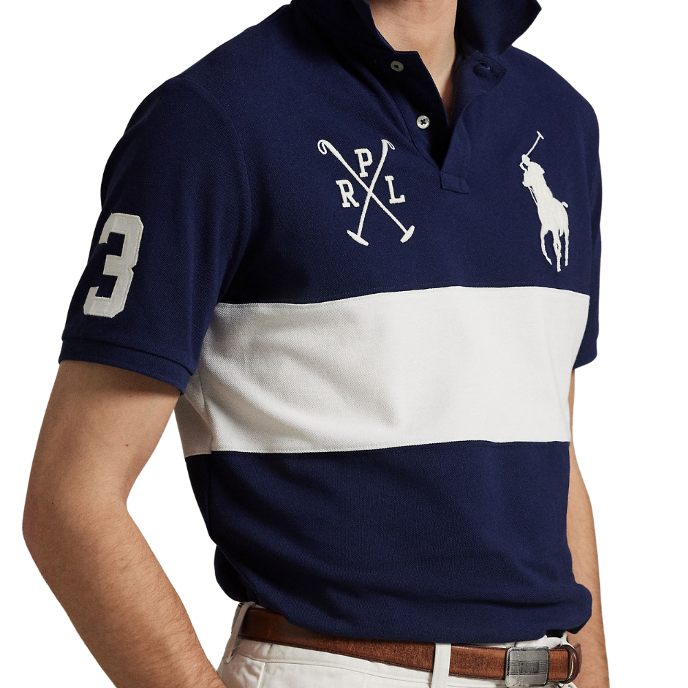 Ralph Lauren Custom Slim Fit Big Pony Mesh Polo Shirt - Newport Navy/Nevis