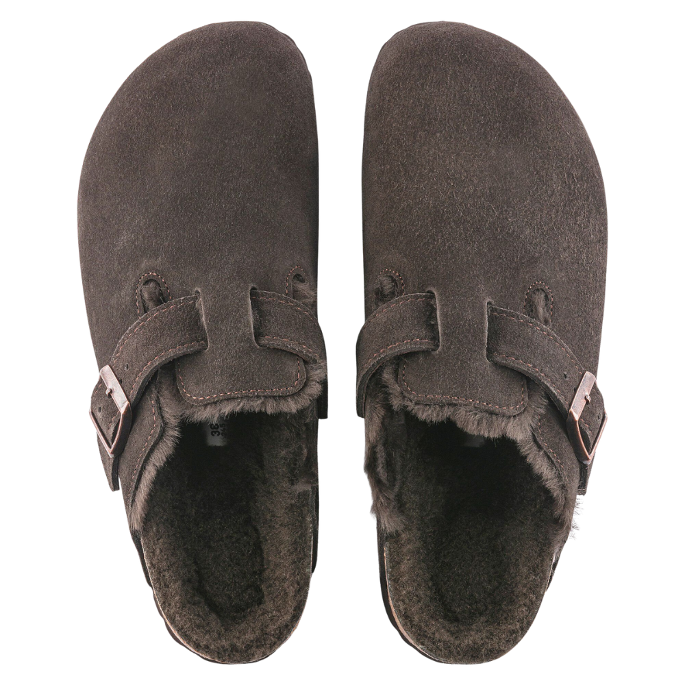 Birkenstock Boston Shearling Suede Leather/Fur Clog - Mocha