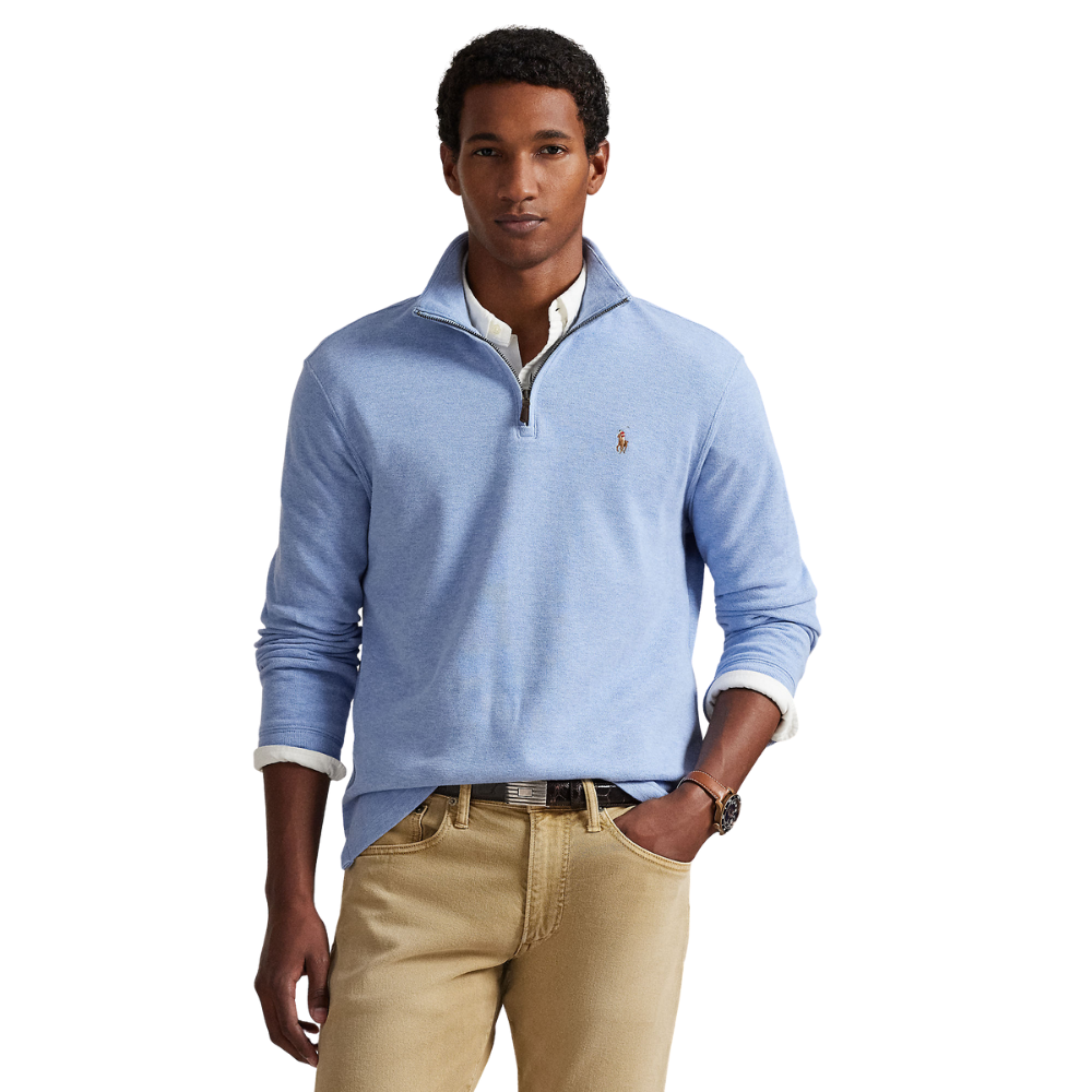 Ralph Lauren Estate Rib Quarter Zip Pullover - Isle Heather