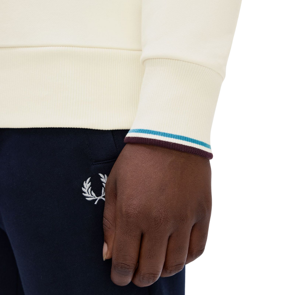 Fred Perry Half Zip Sweatshirt - Ecru/Oxblood