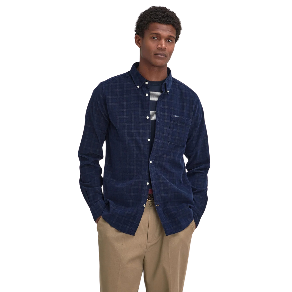 Barbour Harthill Tailored Checked Cord Shirt - Navy