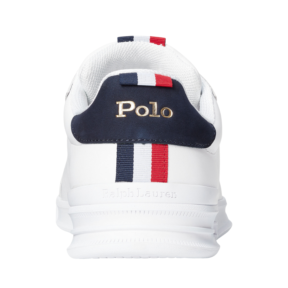 Ralph Lauren Heritage Court II Leather Trainer - White/Navy/Red