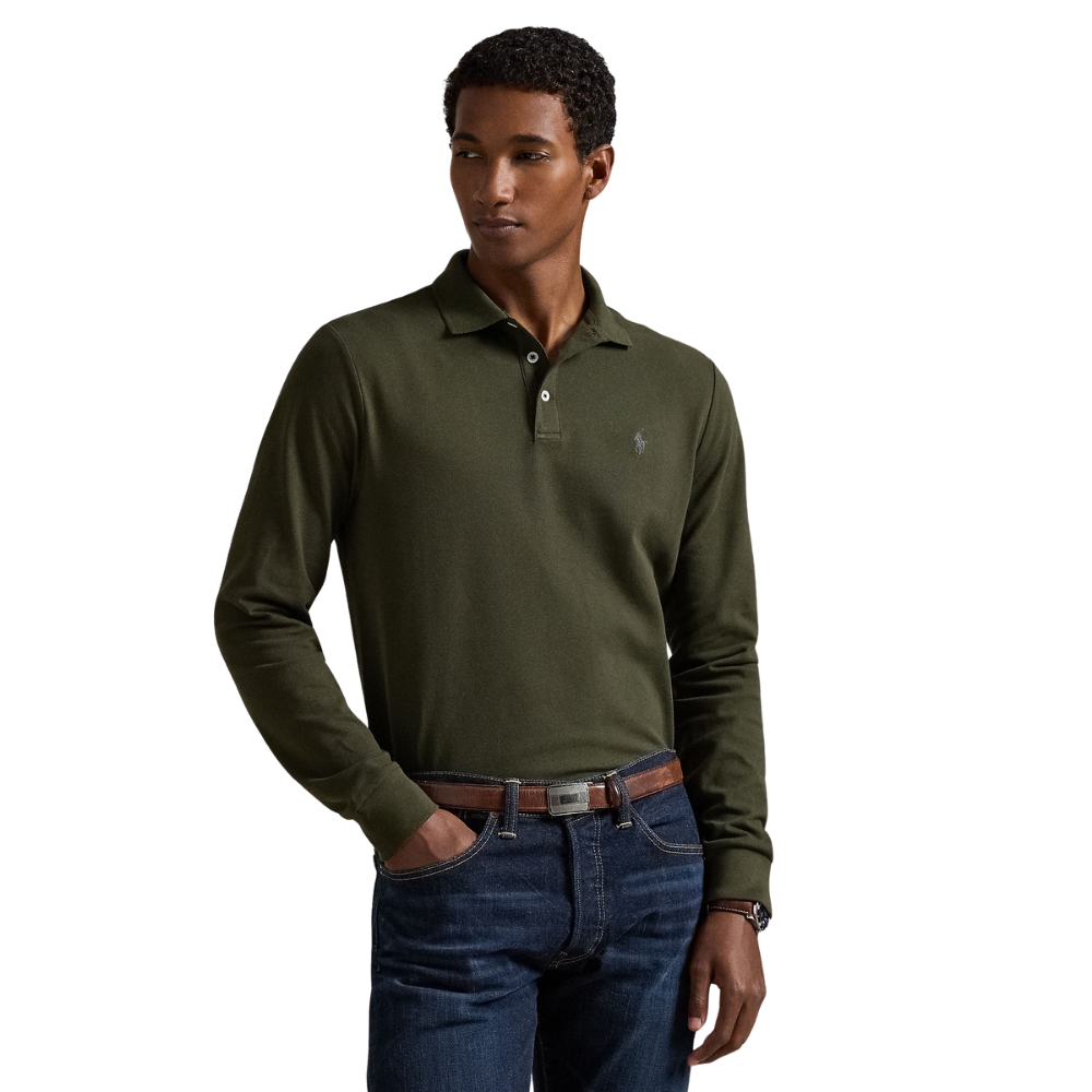 Ralph Lauren LS Custom Slim Fit Mesh Polo Shirt - Company Olive