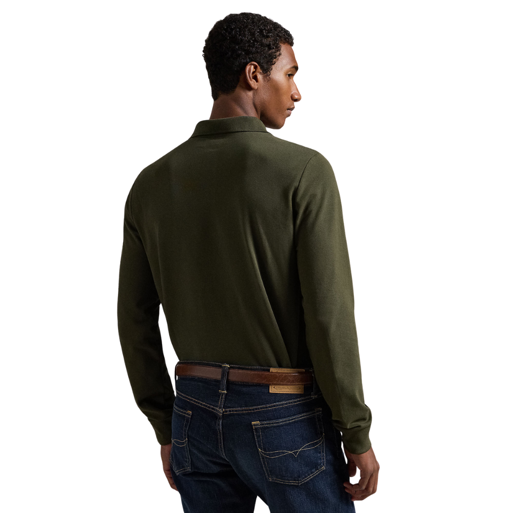 Ralph Lauren LS Custom Slim Fit Mesh Polo Shirt - Company Olive