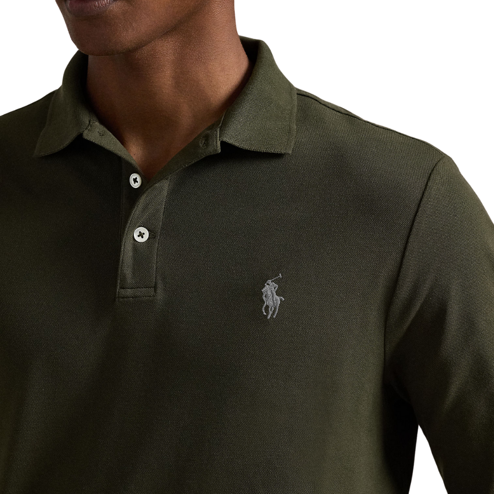 Ralph Lauren LS Custom Slim Fit Mesh Polo Shirt - Company Olive