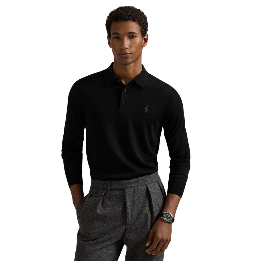 Ralph Lauren Merino Polo Collar Sweater - Polo Black