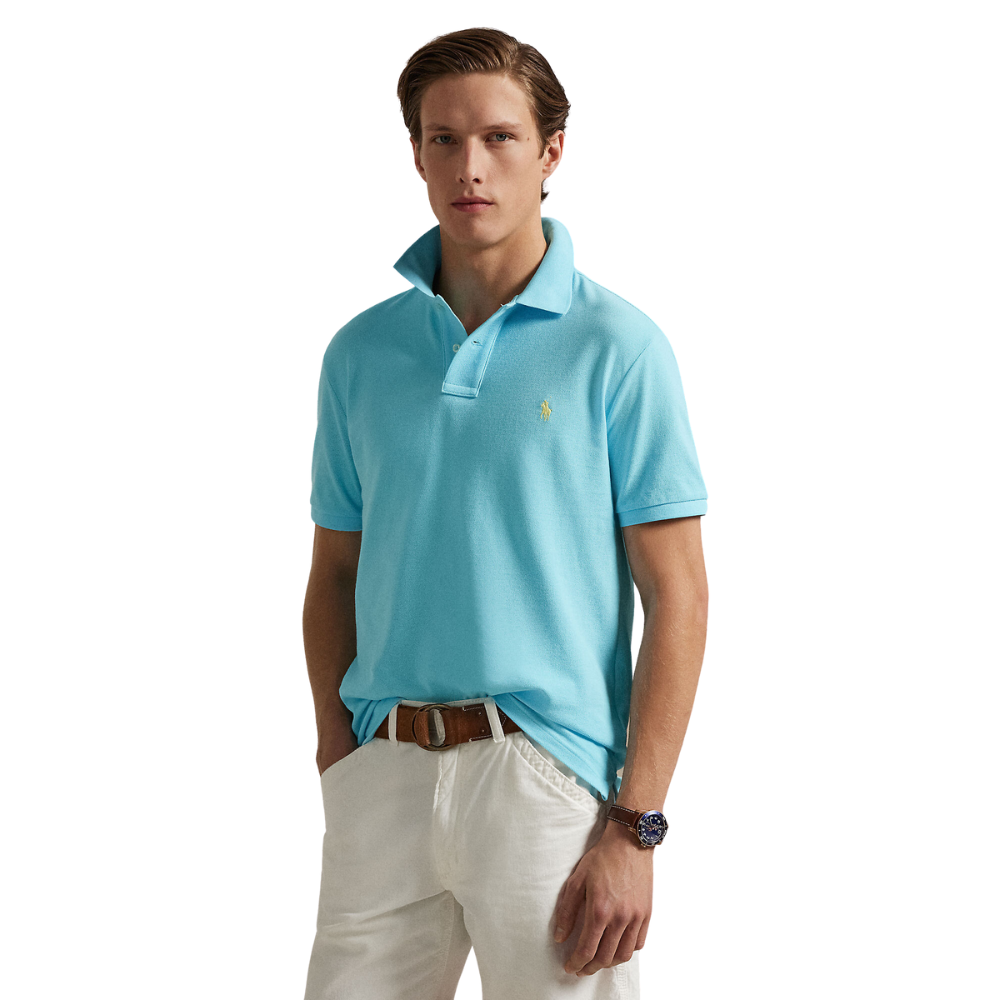 Ralph Lauren Custom Slim Mesh SS Polo - Aqua Blue