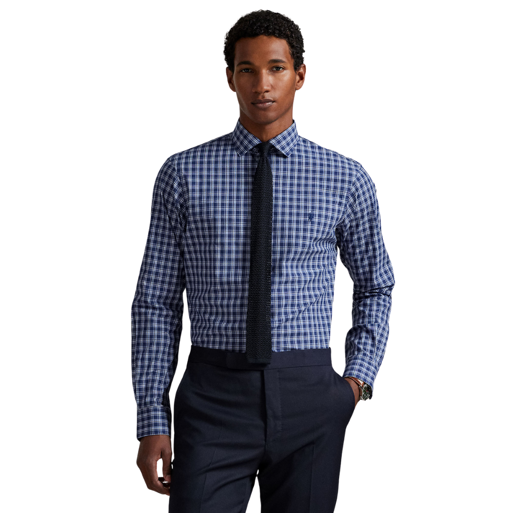 Ralph Lauren Custom Fit Plaid Stretch Poplin Shirt - Navy
