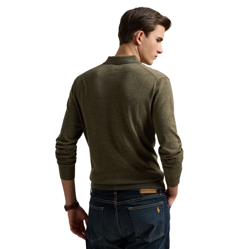 Ralph Lauren Washable Wool Polo Collar Sweater - Cargo Olive Heather