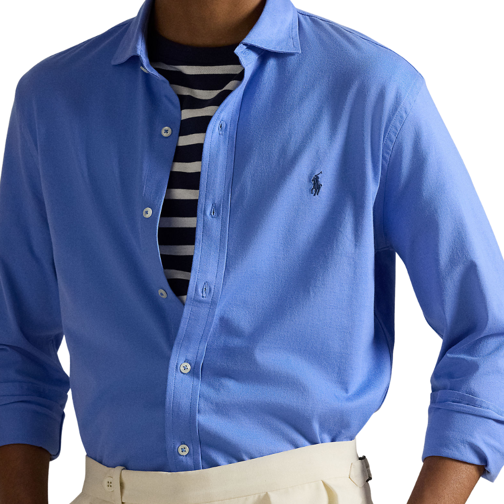 Ralph Lauren LS Jersey Spread Collar Shirt - Harbor Island Blue